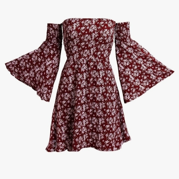 Boho Mini Dress | Red Floral Print | Small - Picture 5 of 6